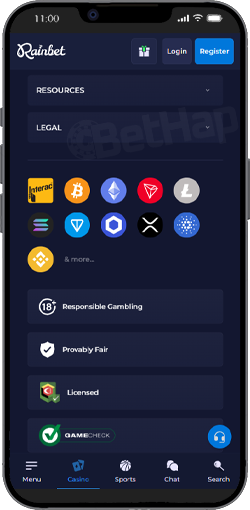 Rainbet Payments and withdrawals on mobile