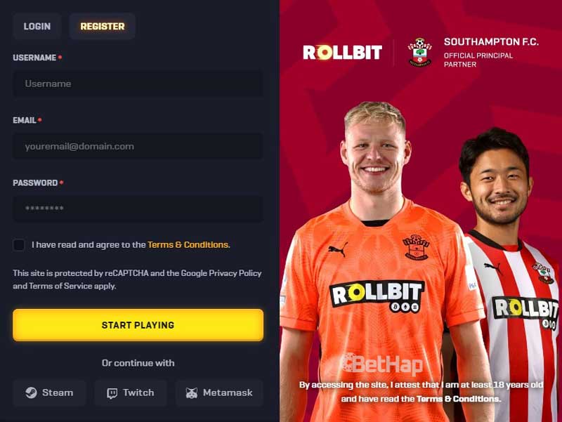 Rollbit Casino Registration Process