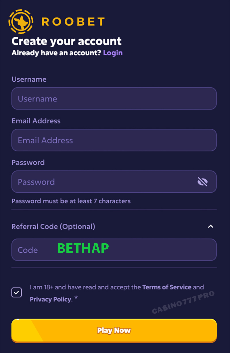 Roobet Sign Up Process