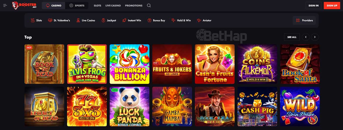 Design & Interface of Rooster Online Casino