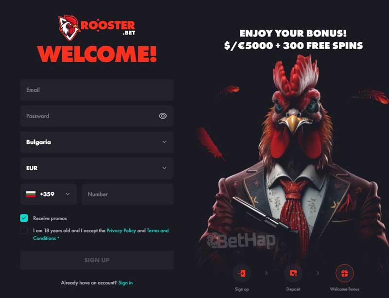 Rooster Online Casino Registration Process