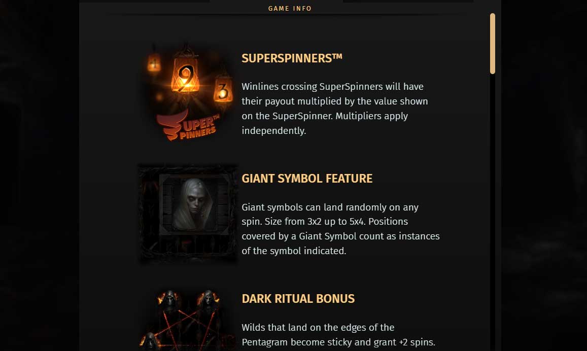 Symbols and Payouts at Darkness Slot