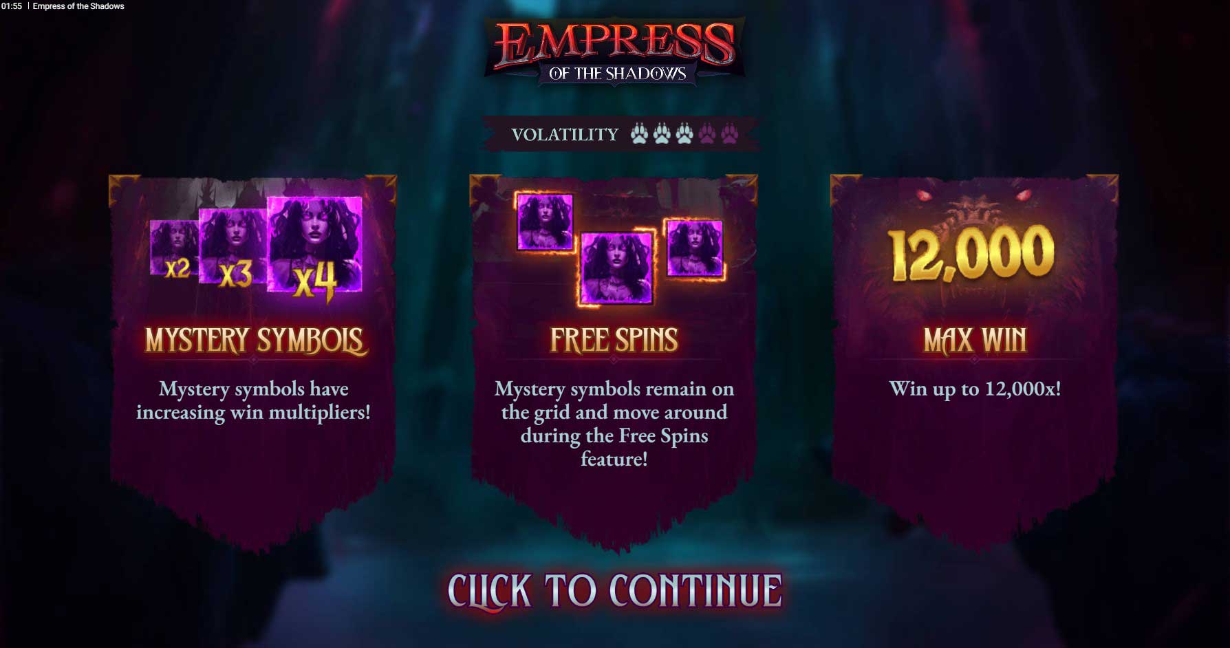 Paytable and Icons at Empress of the Shadows Slot