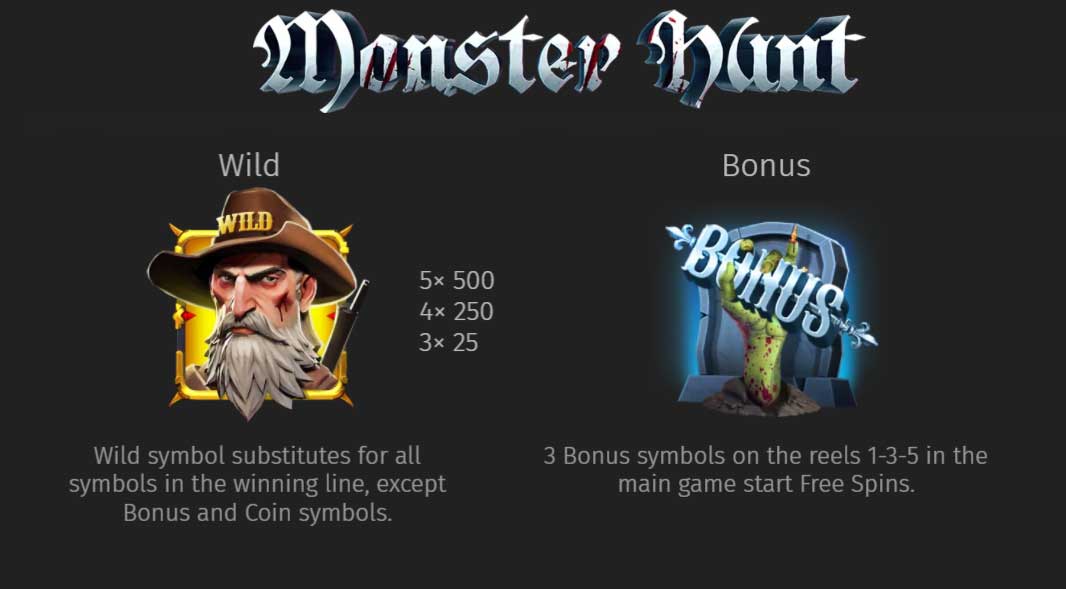 Paytable & Icons in Monster Hunt