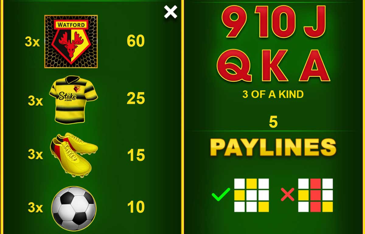 Paytable and Icons at Watford FC Slot
