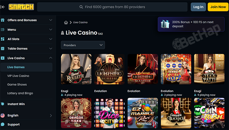 Snatch Casino Live Casino Games
