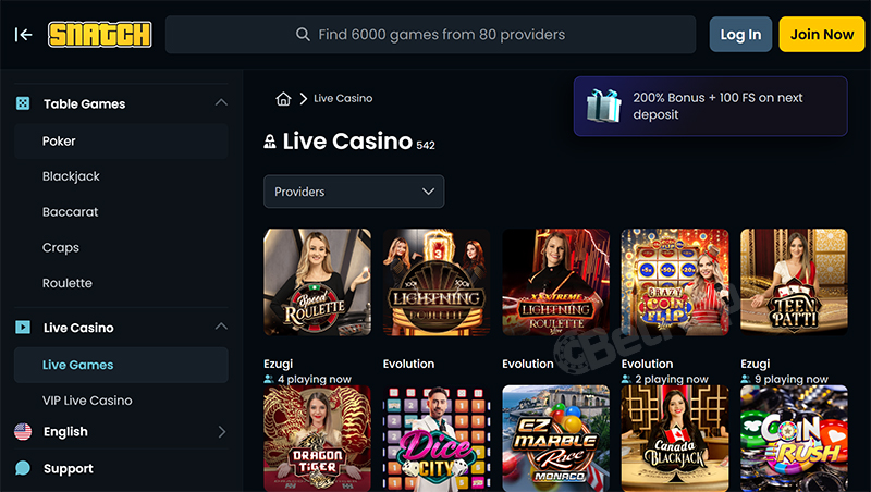 Snatch Live Dealer Games