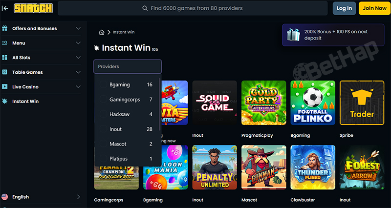 Snatch Casino Game Providers