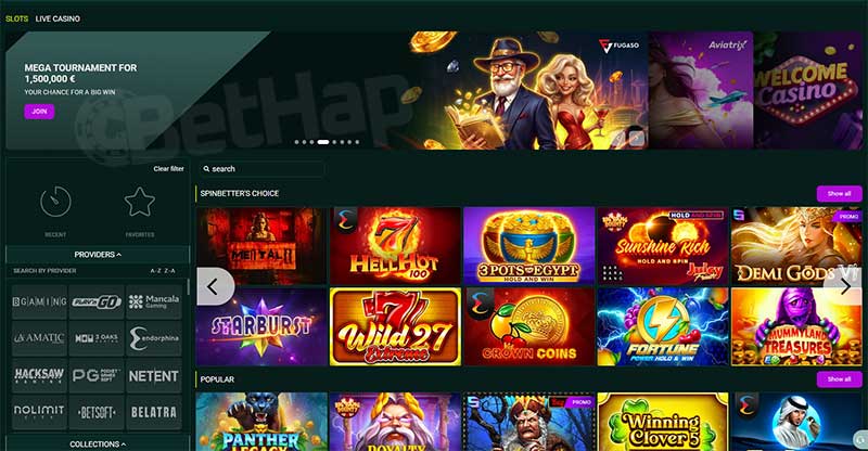 SpinBetter Casino Section