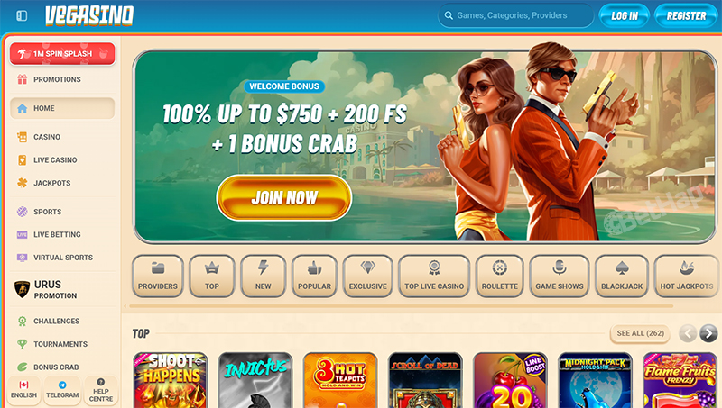 Vegasino Casino Design and Interface
