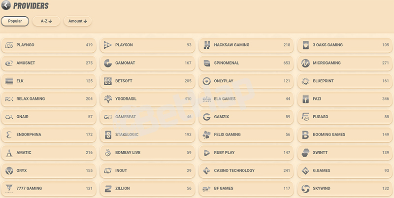 Vegasino Software Providers